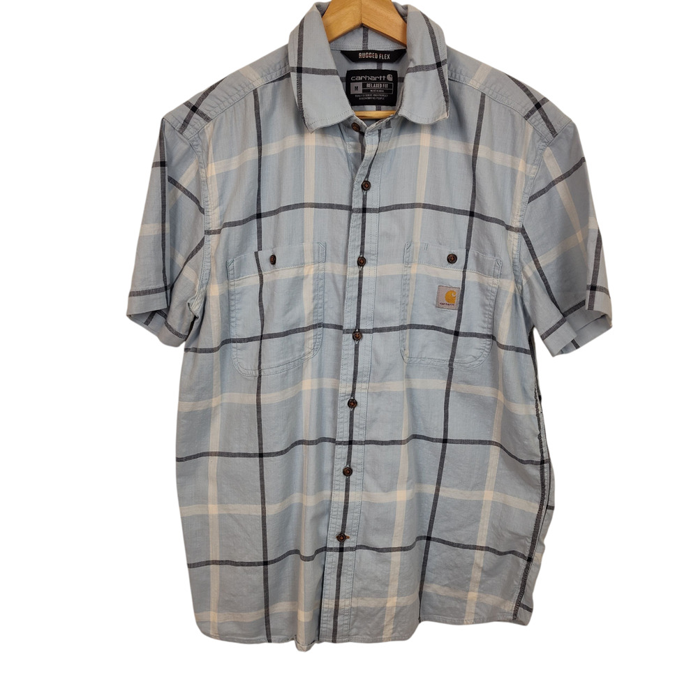 Carhartt Shirt Mens Medium Plaid Rugged Flex Short Sleeve Relaxed Fit Workwear